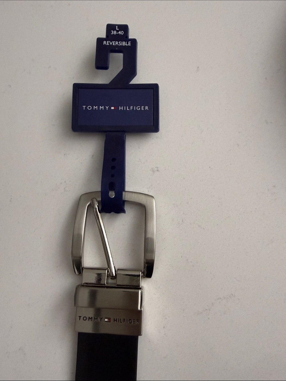 NWT Tommy Hilfiger Black Faux Leather Belt with Silver-Tone Buckle L 38-40
